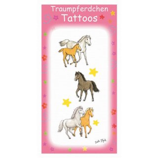 Tattoos Traumpferdchen Blumen/Sterne 3 Motive, u.a. Pferd dunkelbraun