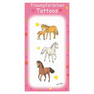 Tattoos Traumpferdchen Blumen/Sterne, 3 Motive, u.a. Schimmel